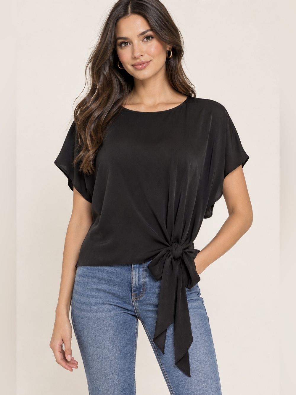 ✨Express Black Tie-Waist Short Sleeve Blouse Size M